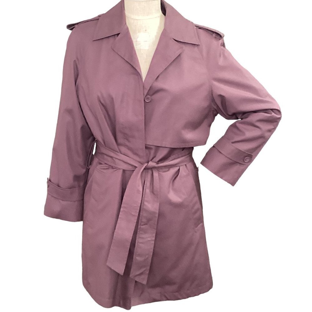 VTG 80s London Towne Trench Coat Zip Out Plush Lining Sz 8 Mauve 171F - Picture 2 of 13